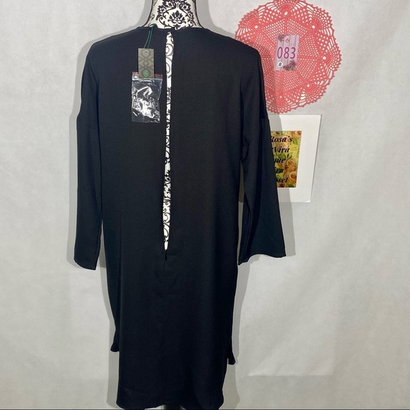 Stile Benetton NWT Black Beaded Neck Line Dress Medium - Picture 8 of 13